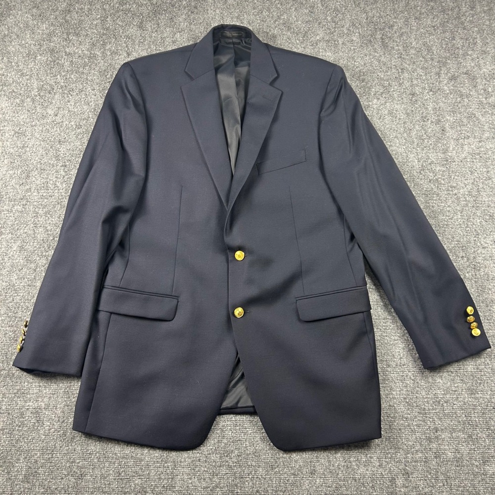 Lauren Ralph Lauren Blazer Mens 42L Navy Blue Wool Gold Crest Button Sport Coat